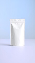 Blank white pouch on a light blue background