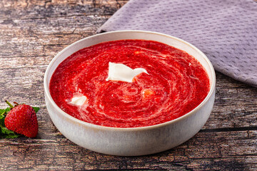 Cold sweet strawberry gazpacho soup