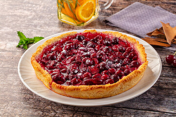 Tasty homemade pie with cherry
