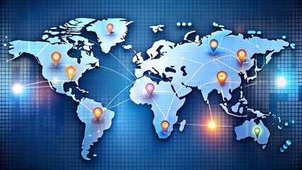 Global network of connections and communication across the world with glowing points and lines on a digital background