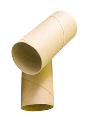 Side view of tissue paper cores or toilet paper tubes in stack isolated with clipping path in png file format
