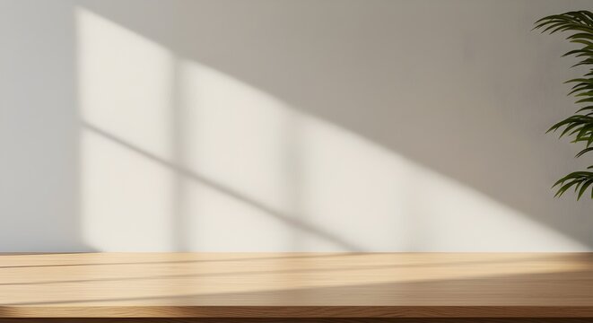 Fondo de cocina acogedora para presentaci&oacute;n de productos con muro de piedra ligera y mesa de madera, encimera o estante