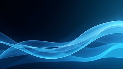 Futuristic glowing waves in white, light blue, and blue gradient with transparent glass layers, set against a deep black backdrop for a high-tech aesthetic.