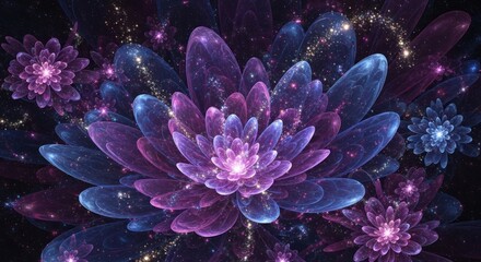 Fototapeta premium Abstract fractal flower with cosmic dust in shades of blue and purple artwork
