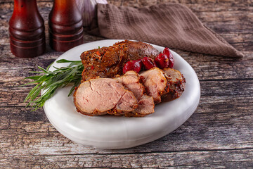 Baked pork sirloin with cornus