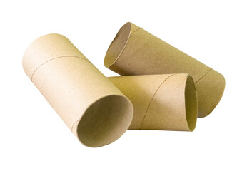 Side view of tissue paper cores or toilet paper tubes in stack isolated with clipping path in png...