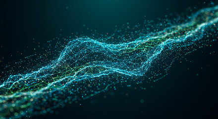 Digital Waveform Visualization: An artistic representation of digital information, with a dynamic waveform of interconnected particles flowing seamlessly.