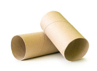 Side view of tissue paper cores or toilet paper tubes in stack isolated on white background with clipping path.