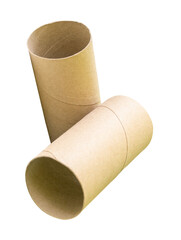 Side view of tissue paper cores or toilet paper tubes in stack isolated with clipping path in png file format