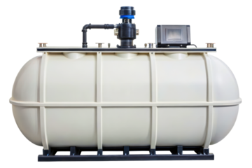 Agricultural liquid fertilizer dosing system with a large tank isolated with transparent background