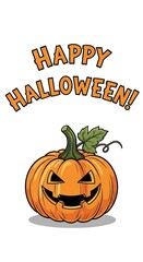 Happy Halloween: Cartoon Jack-o'-Lantern with Mischievous Grin, Festive Autumn Design, White Background