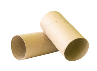 Side view of tissue paper cores or toilet paper tubes in stack isolated with clipping path in png file format