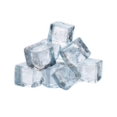 Obraz premium Clear Ice Cubes Piled Together on a White Background for Refreshing Beverage Presentation and Food Styling