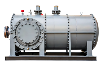 Large industrial shell and tube heat exchanger isolated with transparent background