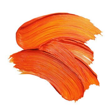 Vibrant Orange Paint Stroke on White Background for Artistic and Creative Design Projects