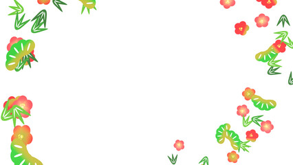 梅の花びらと竹の笹、松が舞い落ちるイラスト