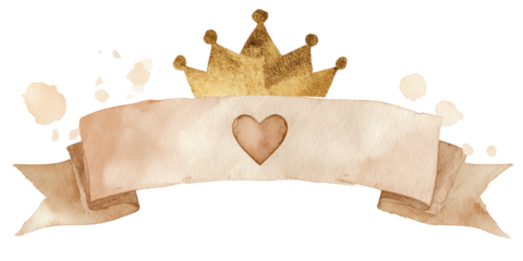 Watercolor banner with crown and heart