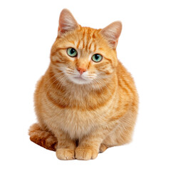 Obraz premium Adorable orange tabby cat with striking green eyes sitting gracefully against a white background