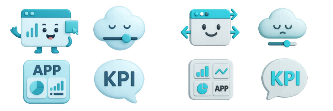 Business analytics dashboard icons and cloud computing symbols. Modern 3D Icon Set