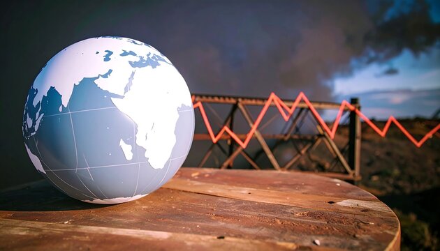 Earth globe with declining graph, ominous background