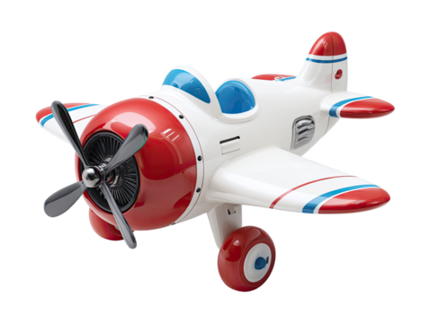 Red and white vintage toy airplane