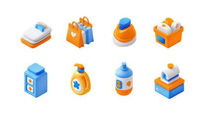 Set of colorful, 3D isometric icons