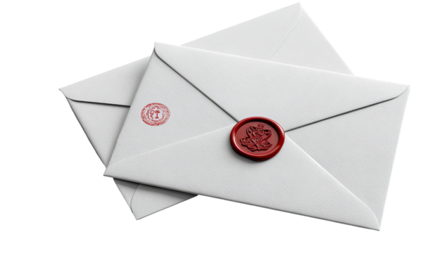 Two overlapping white envelopes with red wax seals (1)