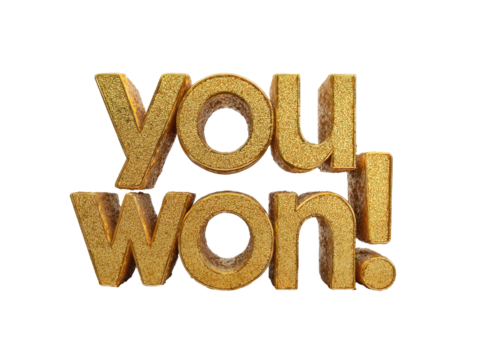 Gold text, 3D effect, "You Won!" message