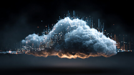 futuristic digital cloud with glowing encryption keys and analytical graphs in motion representing secure technology data protection cloud system online storage and cyber innovation