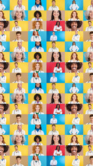 Infinite mosaic of diverse doctors in uniform looking at camera