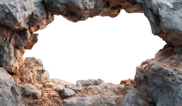Cave entrance framed by rough rock face