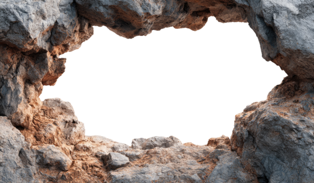 Cave entrance framed by rough rock face