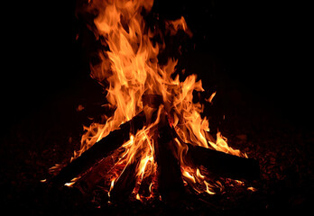 Fire blazing from pile of wood