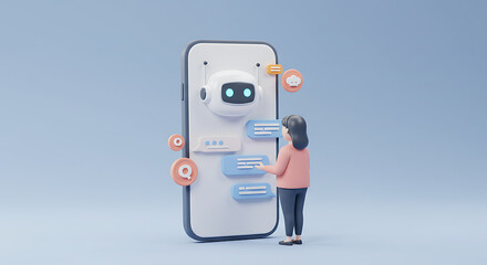 AI Chatbot Interaction: A user engages with an intelligent chatbot on a mobile phone, symbolizing seamless communication, technological advancement, and the power of instant assistance.