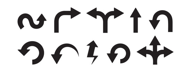 Diverse Arrow Icon Pack: Swirl, Bend, Split, Up, Down, U-Turn, Circular