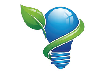 Obraz premium Glossy Blue Bulb with Green Leaf Wrapped Around on Transparent Background