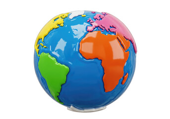 Naklejka premium Globe World Map Continents Colorful Render Globe on a Transparent Background