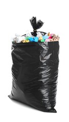 Black trash bag full of assorted waste