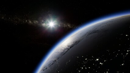 Planet Earth and Stellar Nebula in Deep Space