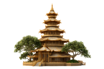 Traditional Golden and White Pagoda, isolated on a transparent background.