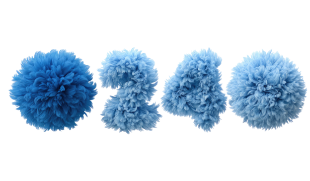 Light blue pom-poms arranged in a row