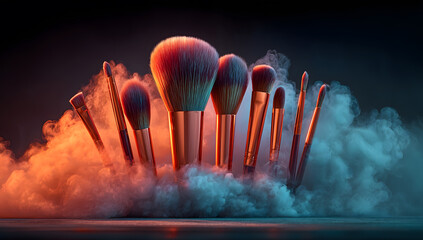 Elevate your beauty routine with this professional makeup brushes set in vibrant smoky atmosphere for flawless application