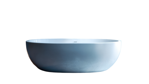 Modern, oval-shaped bathtub against black background