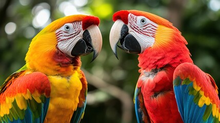 Two Colorful Parrots: Bird And Natural Ecology Visual Element