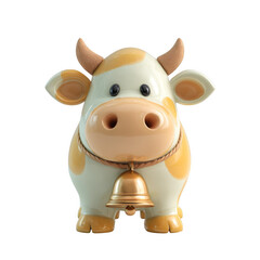Fototapeta premium Charming 3D Cartoon Cow with Glossy Pastel Finish and Small Bell for Fun and Playful Designs