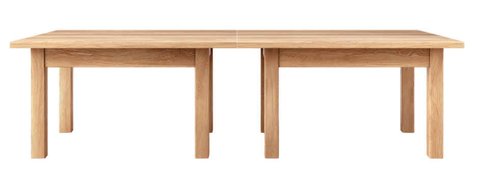 Light-colored wooden bench-like table
