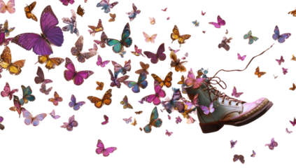 A shoe with many butterflies