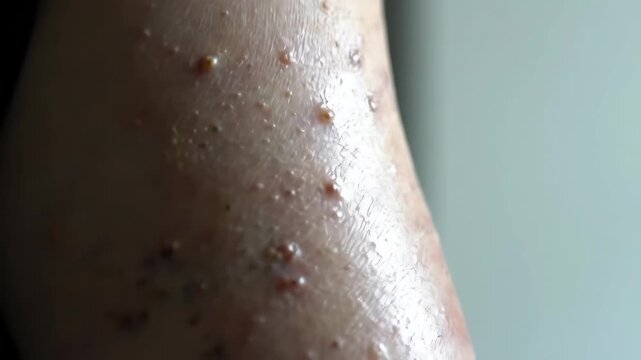 Close-up leg skin, pimples, indoors, medical