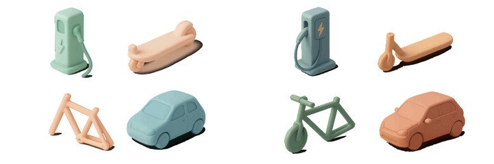 Naklejka premium Creative representation of electric vehicles and infrastructure designed in playful, soft materials