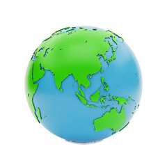 A vibrant globe isolated on transparent background, showcasing continents and oceans